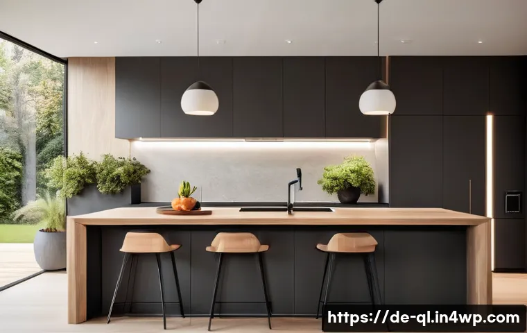 자연주의를 반영한 주방 인테리어 스타일 - **Prompt 1: Modern Wooden Kitchen with Earth Tones and Warm Lighting**
"A contemporary kitchen d...