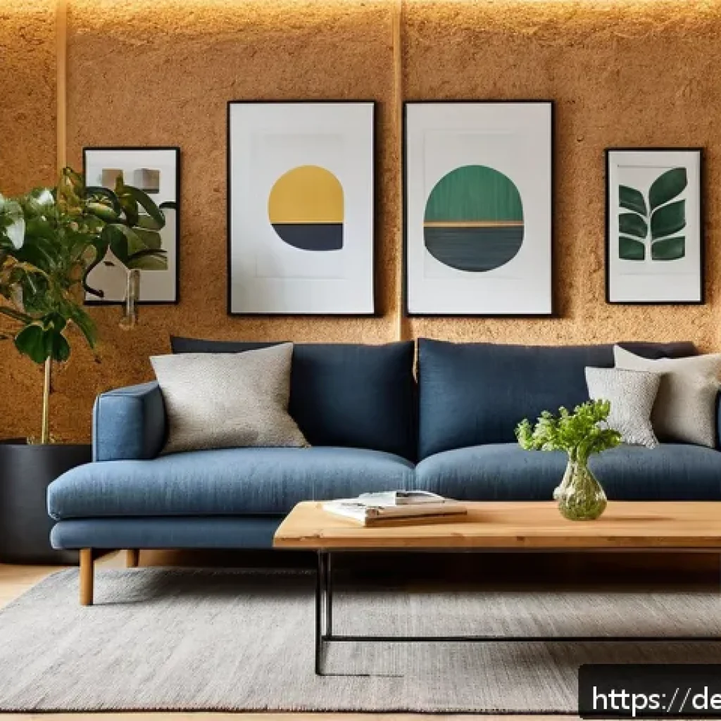친환경 소재로 제작된 인테리어 제품 - A cozy modern living room in a German home featuring a large sofa upholstered in organic bio-linen f...