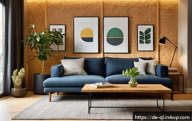친환경 소재로 제작된 인테리어 제품 - A cozy modern living room in a German home featuring a large sofa upholstered in organic bio-linen f...